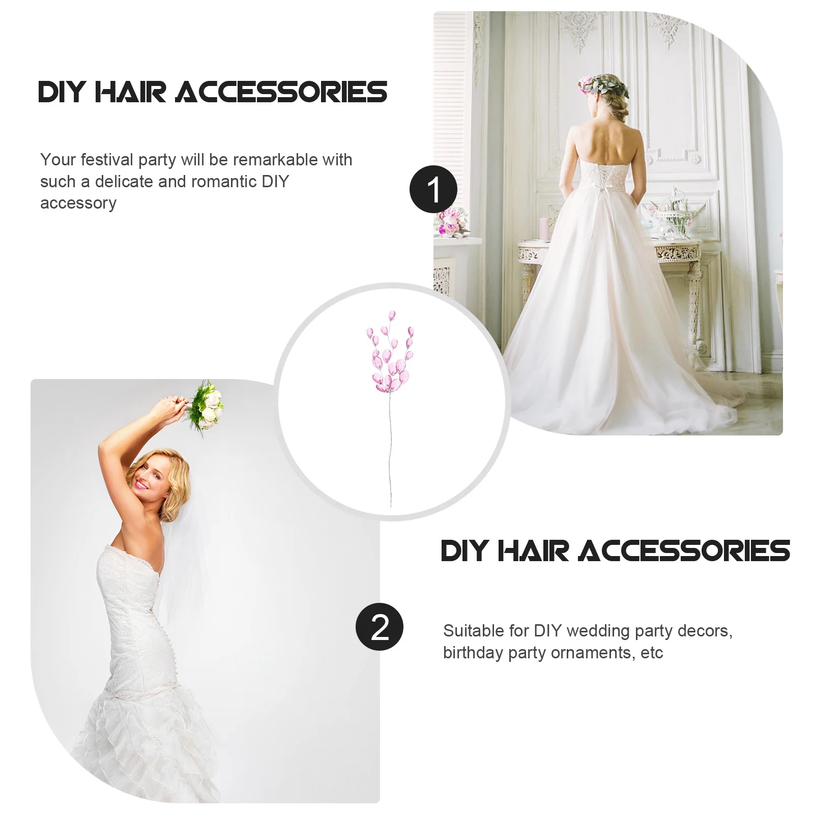 

50Pcs Acrylic Flower Branch Handmade Wreath Material Decorative DIY Wedding Party Garland Headdress Crown Supply Flower Stem