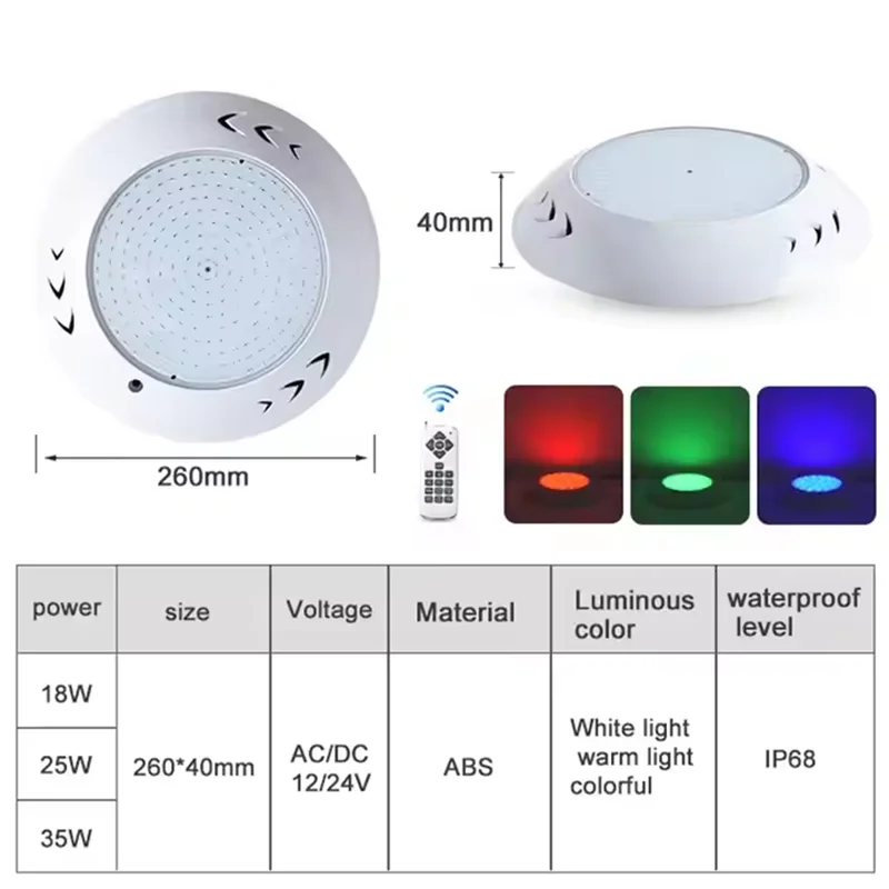 Underwater Light 18W 24W 30W 35W 42W Resin Filled Flat RGB Pool Projector AC 12V Pond Lighting IP 68 Waterproof Warm White Cool