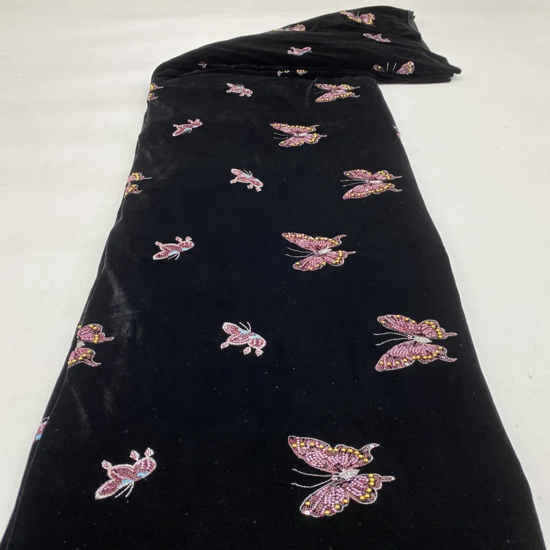 

1 Yard Pretty Butterfly Desgin Fabric High Quality Handmade Embroidery Net Lace with Beads Sequisn for Party Evening Dress