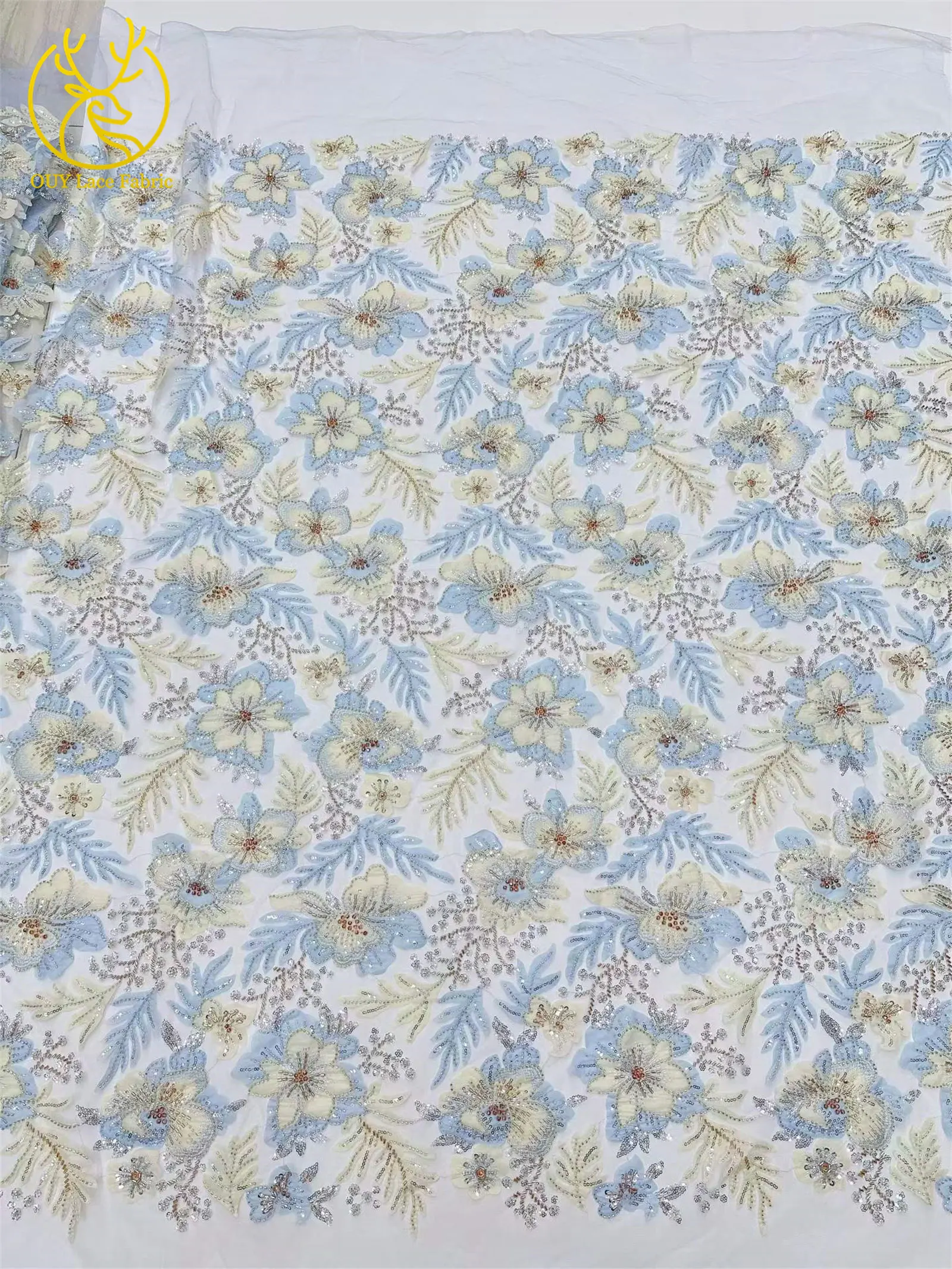 Afrikanischer bestickter Perlen-Spitzenstoff 2026 – Hochwertiger nigerianischer Pailletten-Tüll-Spitzenstoff für Brautkleider und Hochzeitskleider zum Nähen – Detail 9