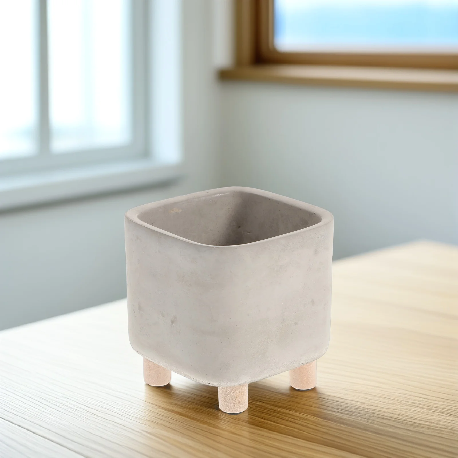 

Cement Flower Pot Small Lovely Desk Window Indoor Plant Pots Save Space Simple Design Garden Decoration Light Grey Color