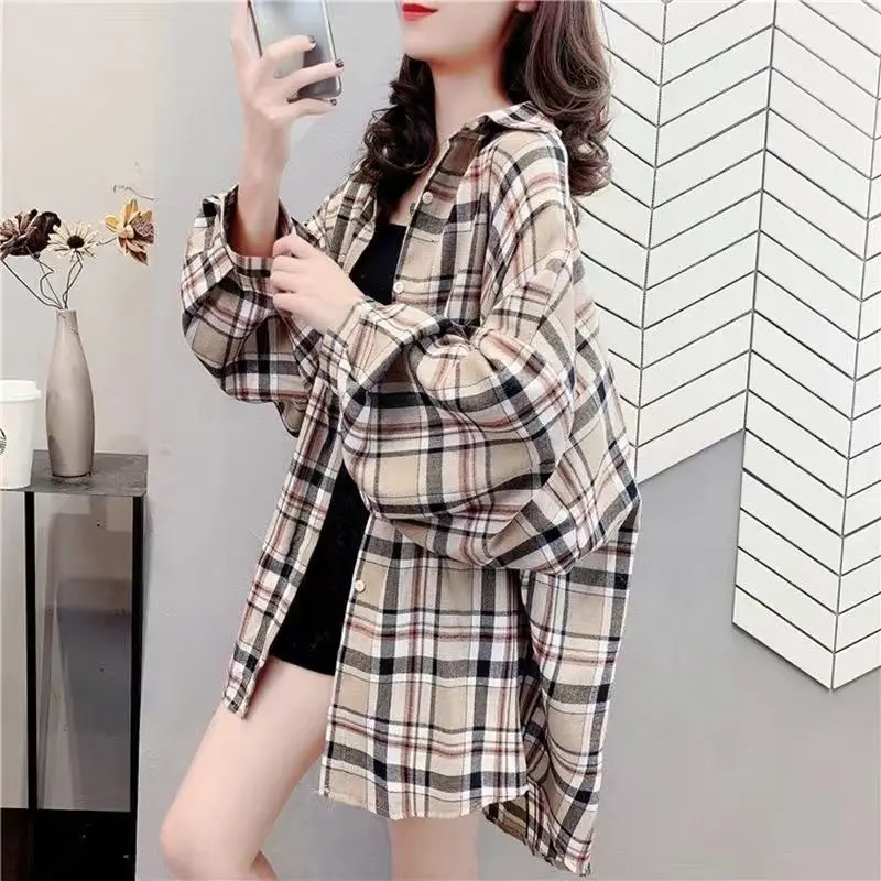 High-end Plaid Shirt Long Sleeve Tops Women Loose Casual Outerwear Vintage Coat Trend Design Women's Clothing Blouses New