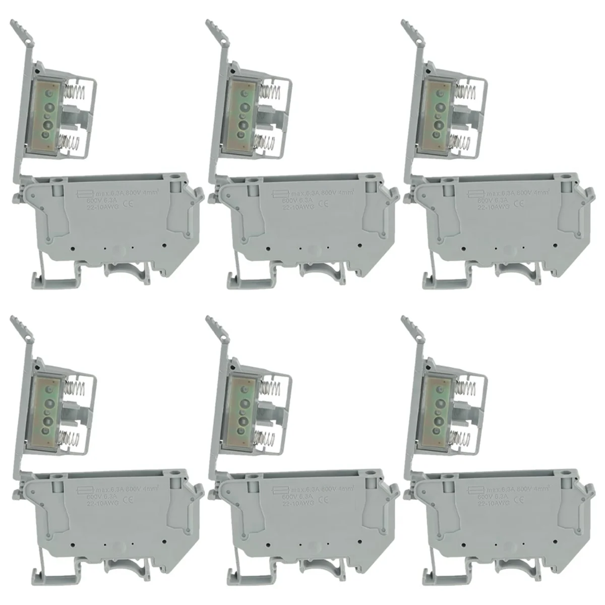 UK5- UK5RD with LED DIN Rail Fuse Terminal Base Disconnect Terminal Block Screw Clip (Pack of 6Pcs,Grey)