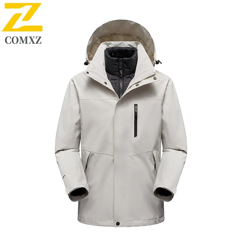 COMXZ Men Fleece Windbreaker Outdoor Sport Thickened Down Inner Layer Thermal 3 in 1 Coat Detachable Inner Layer Two Piece Set