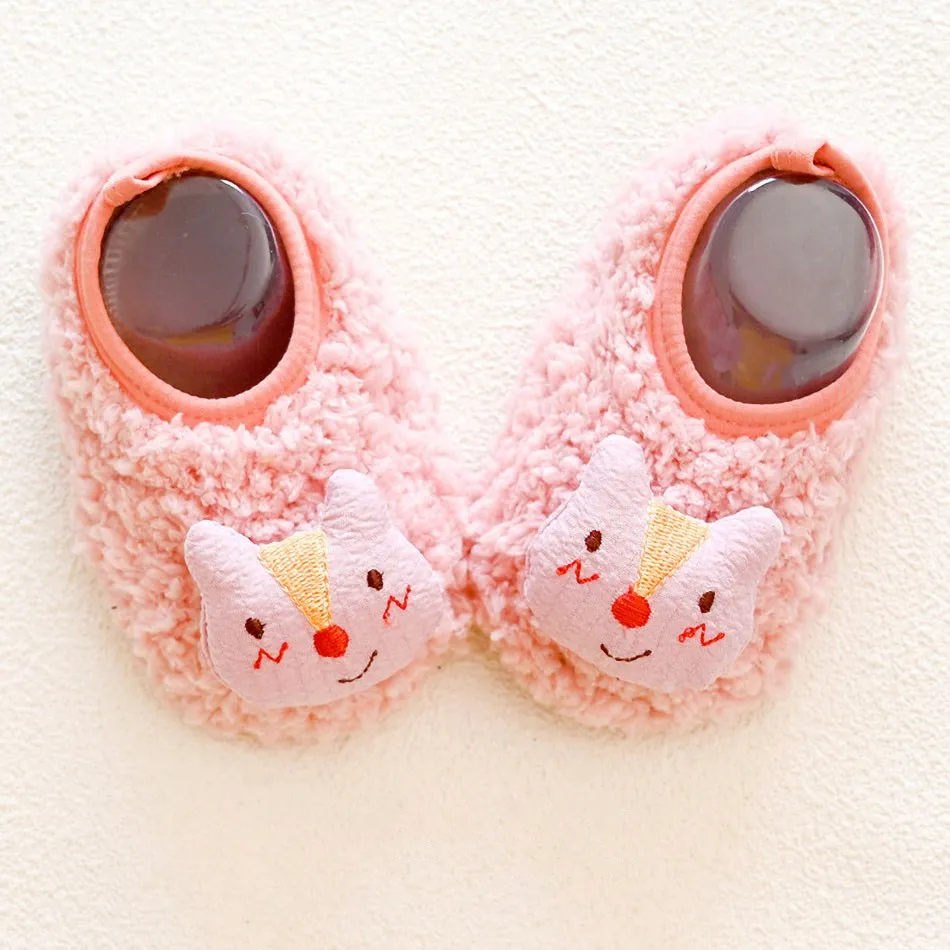 Newborn Baby First Walkers Girl Boy Cute Cartoon Animals Shoes Toddler Flat Bottom Shoes Children Fleece Keep Warm Baby Shoes