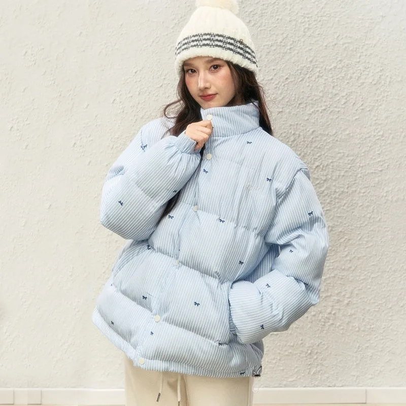 

Print Striped Parkas Women Long Sleeve Coats Buttons Thick Warm Jackets Stand Collar Coats Single Breasted Casual 2025 Winter