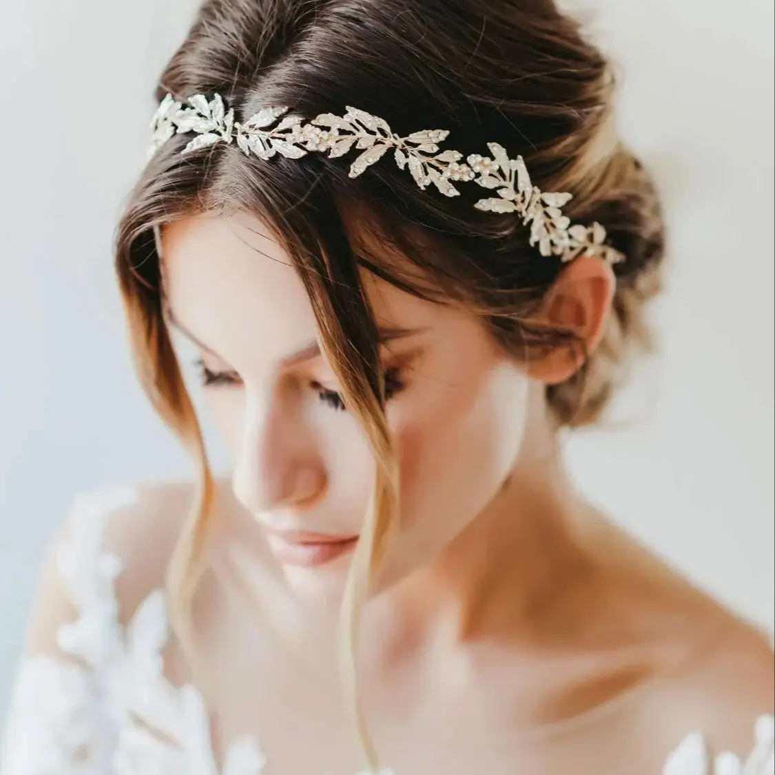 Fashion Gold Silver Color Leaves Bridal Headbands For Women Handmade Crystal Rhinestone Hairbands Head Accessories