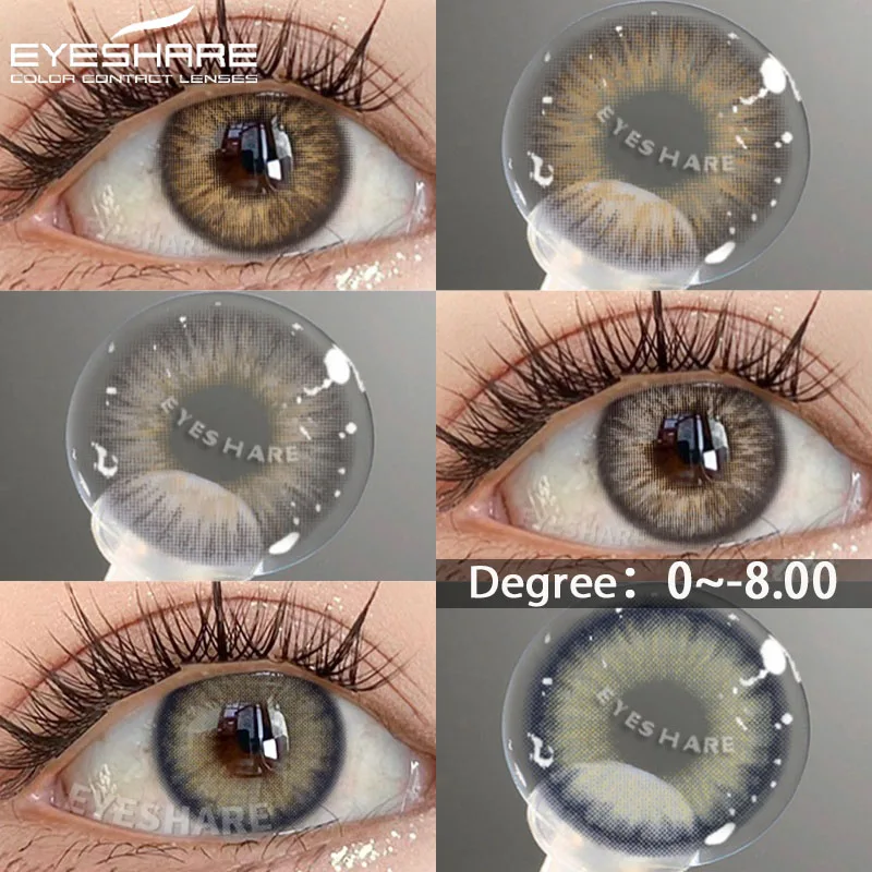 EYESHARE 1 Paar koreanische farbige Kontaktlinsen mit Myopie, braun, weich, natürlich gefärbt, für Kosmetika, graue Linsen, schöne Schüler