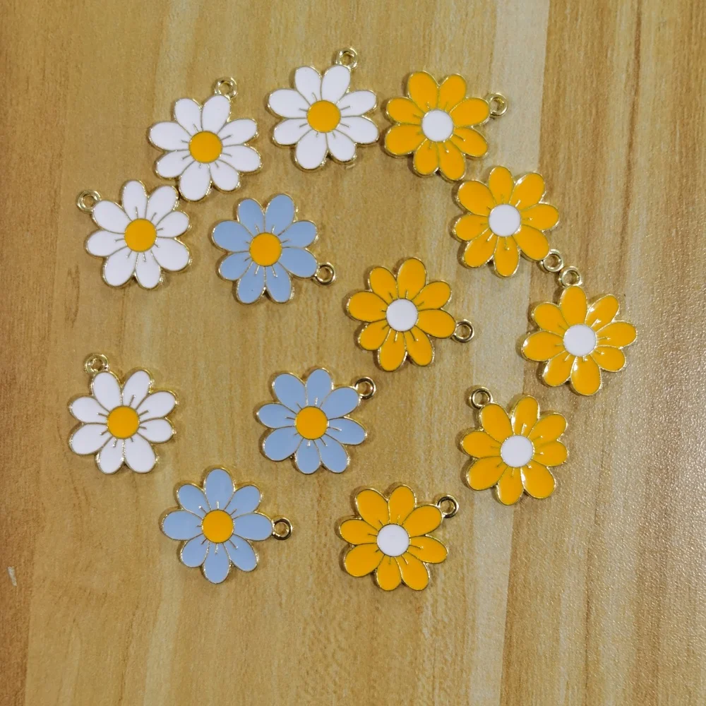 10 pcs/lot Enamel Alloy Flower Pendant  Jewelry Making Charm for Bracelet Necklace DIY Handmade Jewelry Findings Size 20*22mm