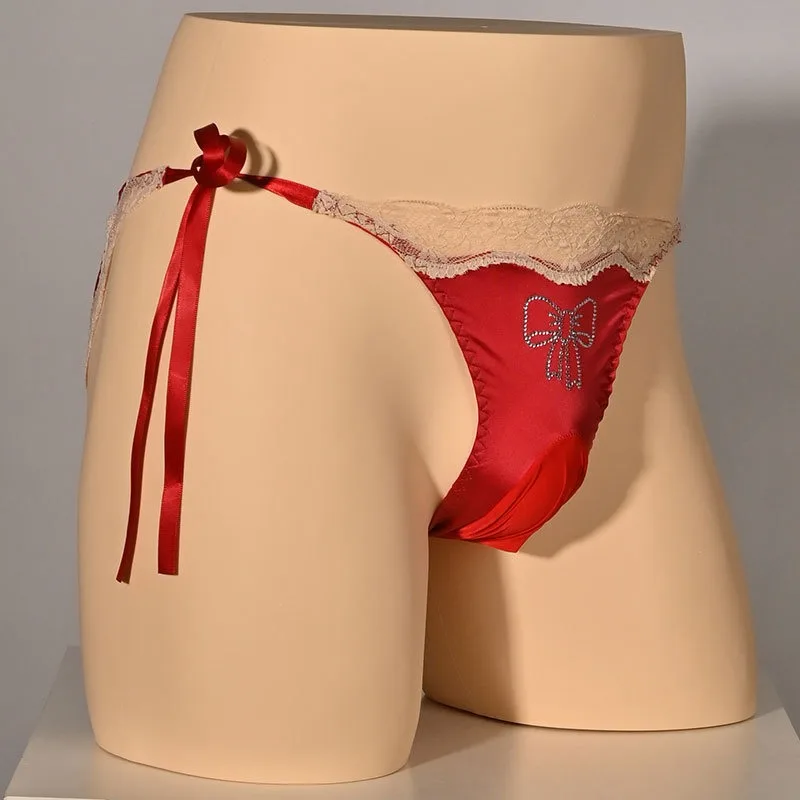 Silky Sissy Panties Bandage Comfy Gay Clothes Lace Mens Sexy Underwear Erotic Man Thongs and G Strings Ball Pouch Fem Boy Pantys