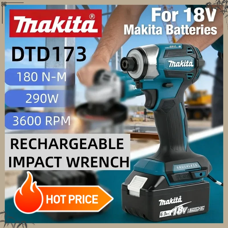 

Аккумуляторный шуруповерт Makita DTD173, бесщеточный ударный шуруповерт 18В/20В, дрель, беспроводной электроинструмент