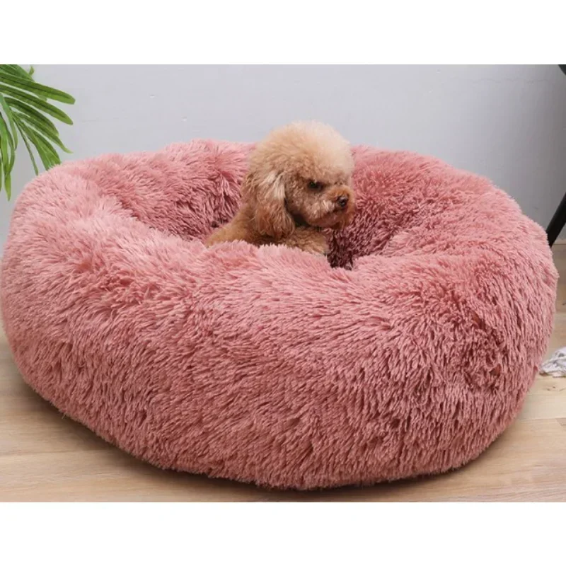 

Donut Dog Bed Warm Soft Long Plush Pet bed For Samll Large Dog House Cat Calming Beds Washable Winter Kennel Sofa Cushion Mat