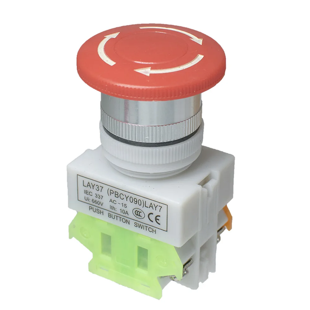 22mm Red Mushroom Stop Push Button Switch LA37 Y090 LAY7 Normally Closed For Machine Control Panel Safety Lock