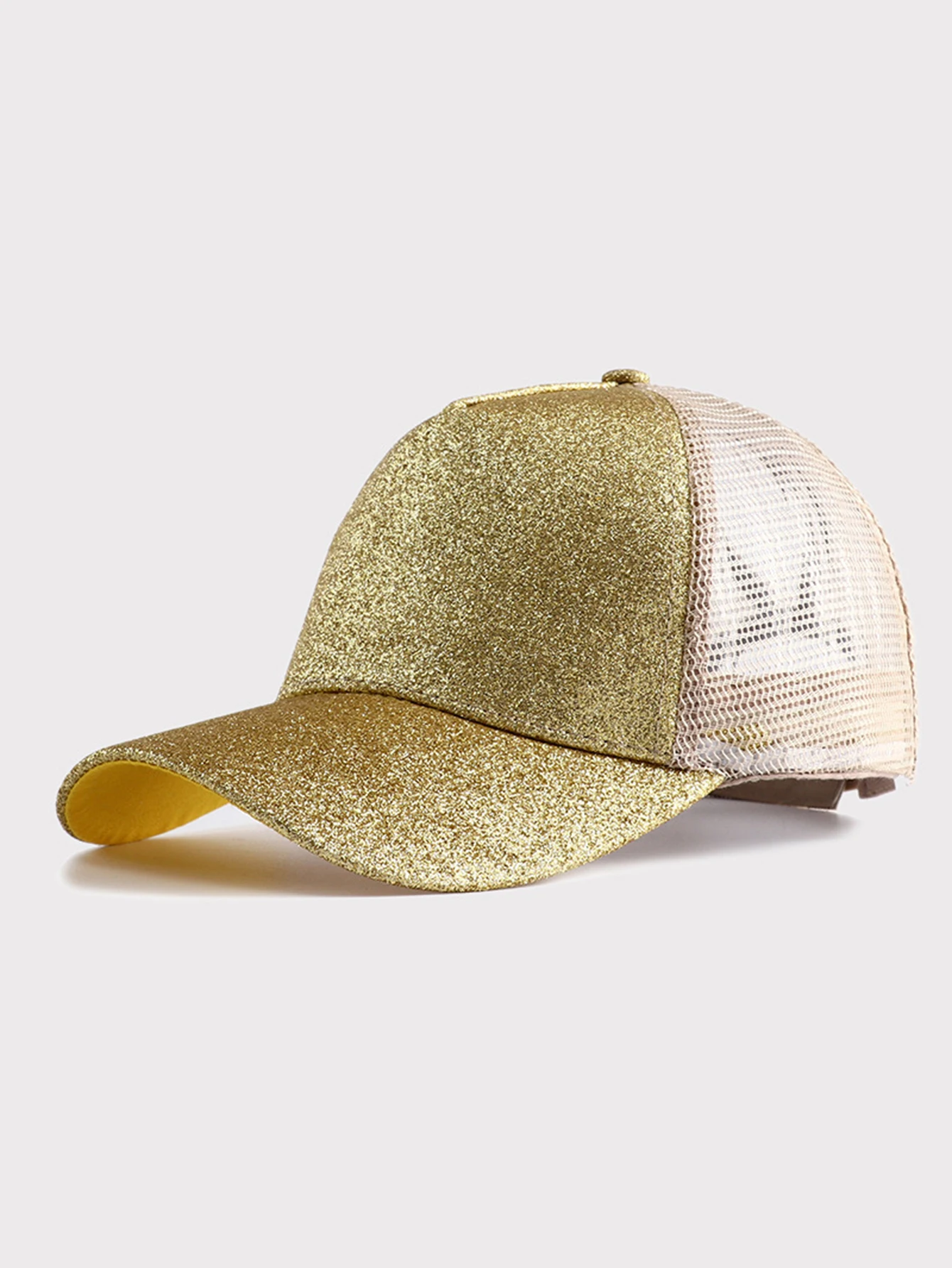 Ponytail caps Glitter Messy Buns Trucker Plain Baseball Cap Running Unisex Adult Adjustable Low Profile Unstructured Trucker Cap