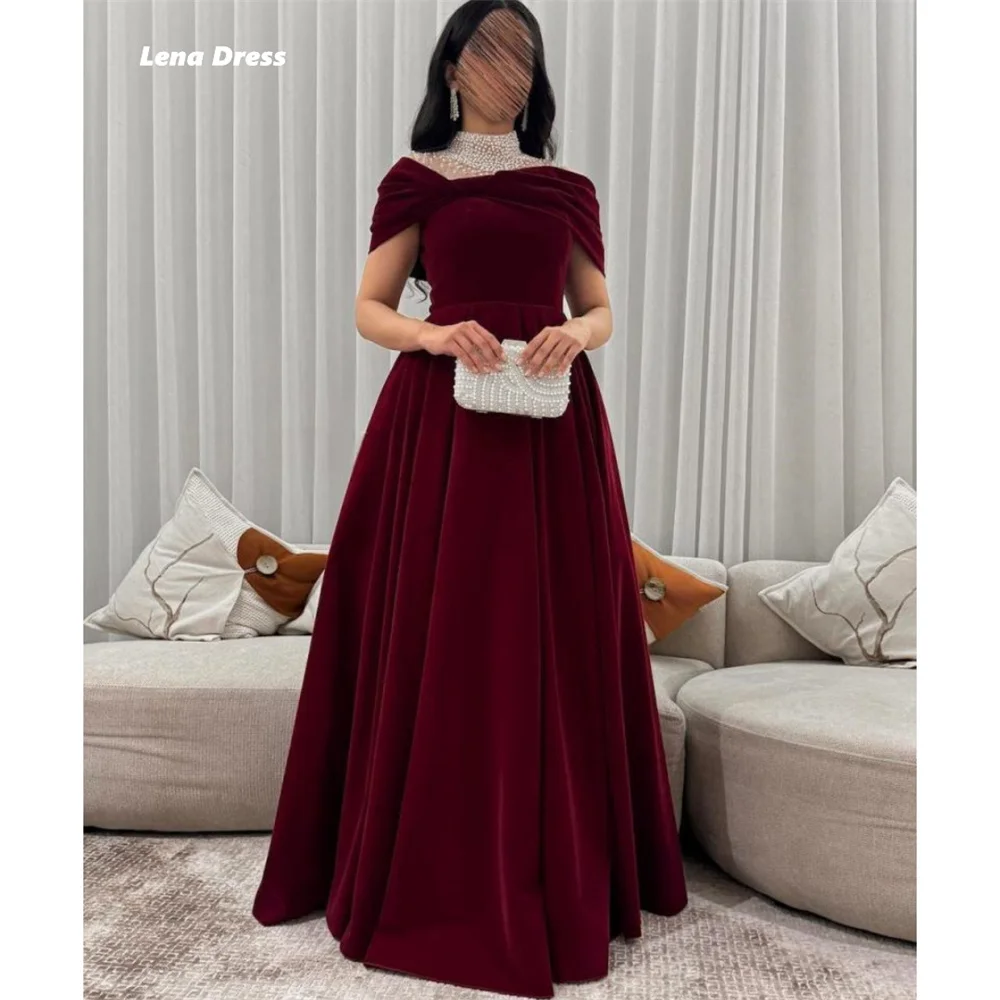 Lena Satin Elegant Evening Dresses for Women Luxury Party Dress Pearl Decoration Custom Made Round Neck Line A Woman Prom 2025 image 5