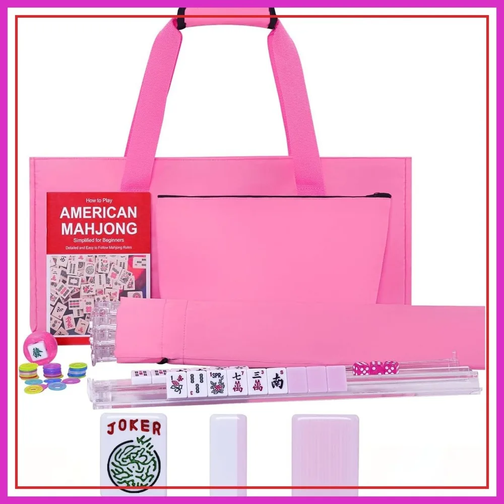 

166 Pink American Mahjong Set with Tiles, Bag, Racks, Pushers, and Accessories