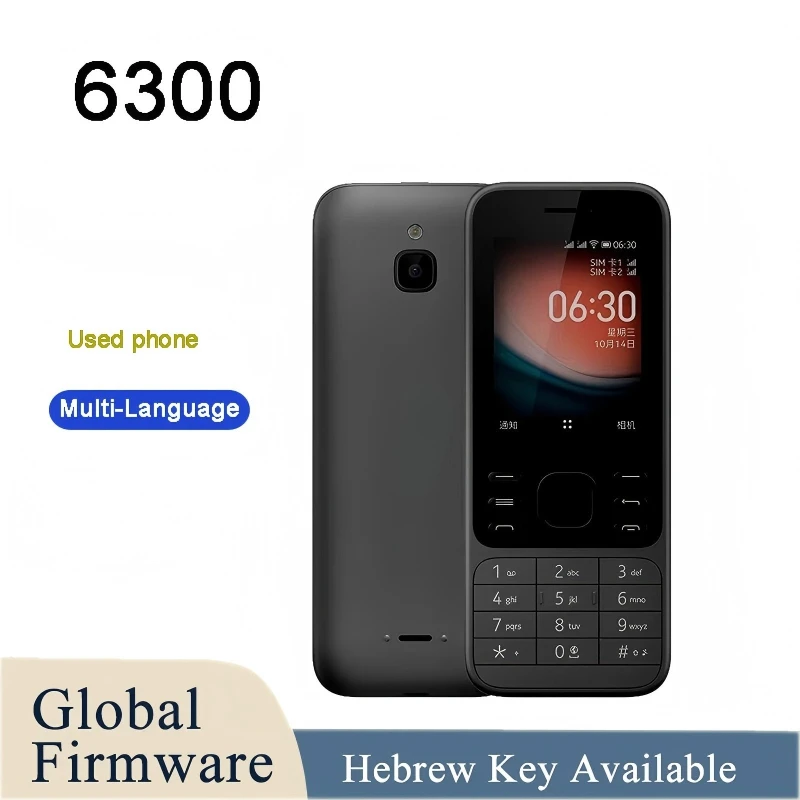 Finland made 6300 4G Feature Phone Dual SIM KaiOS Wifi Multilingual 2.4 Inch Bluetooth3.5mm jack Mobile unlocked used phone