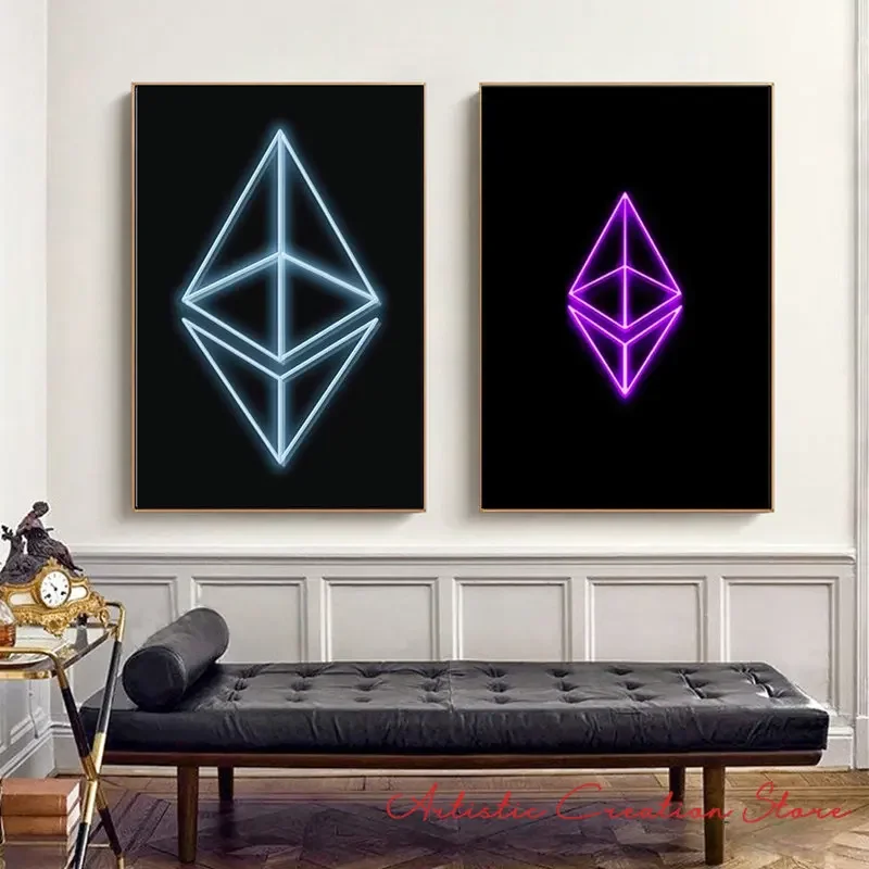 Bitcoin Art Posters Cryptocurrency Logo Framed Canvas Print Bitcoin Ethereum Ripple Litecoin Graphic Wall Pictures Home Decor