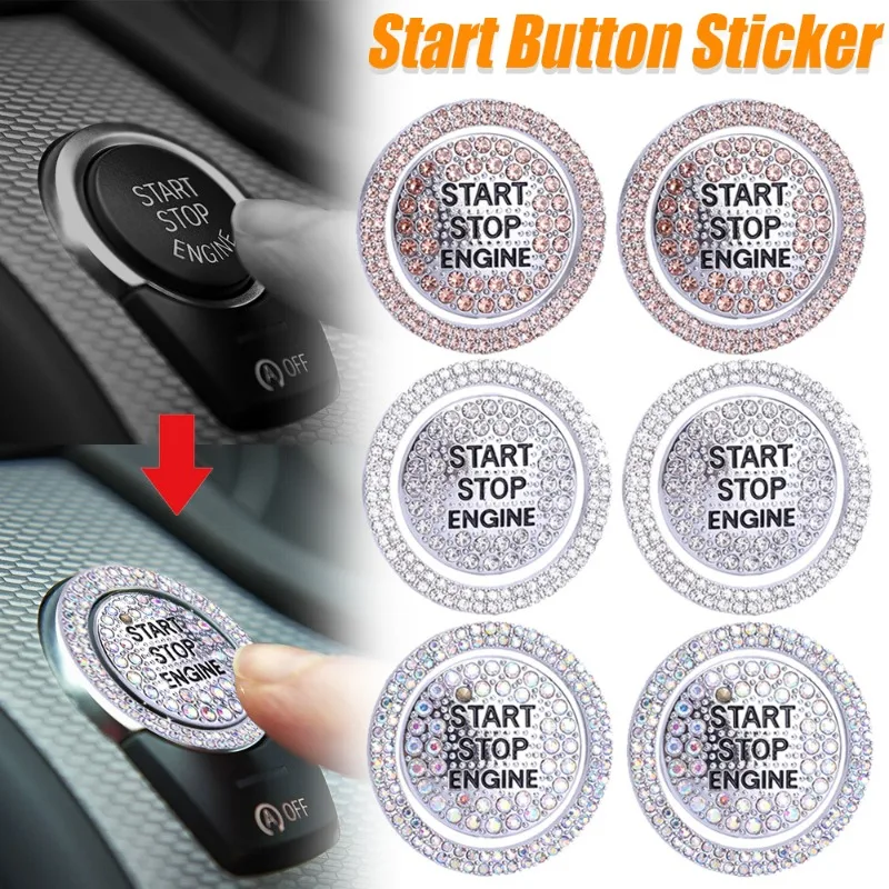 Car Start Switch Button Sticker Auto strass Ring Circle trim Cover protettiva Car Interior Start Switch decalcomania decorativa