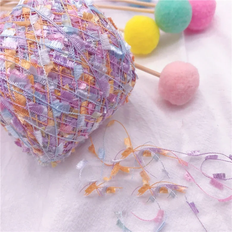 50g/Ball Macaroon Flag Crochet Yarn Dyed Toothbrush Thread Hand Knitting Tassel Line Fancy Partner Rope for DIY Woven Bag