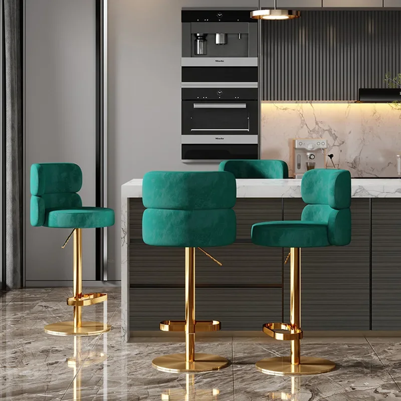 For Modern Luxury Stainless Steel Lift Swivel Backrest High Stool Velvet Bar Stool Bistro Bar Chair for Home Cafe Furniture view 3