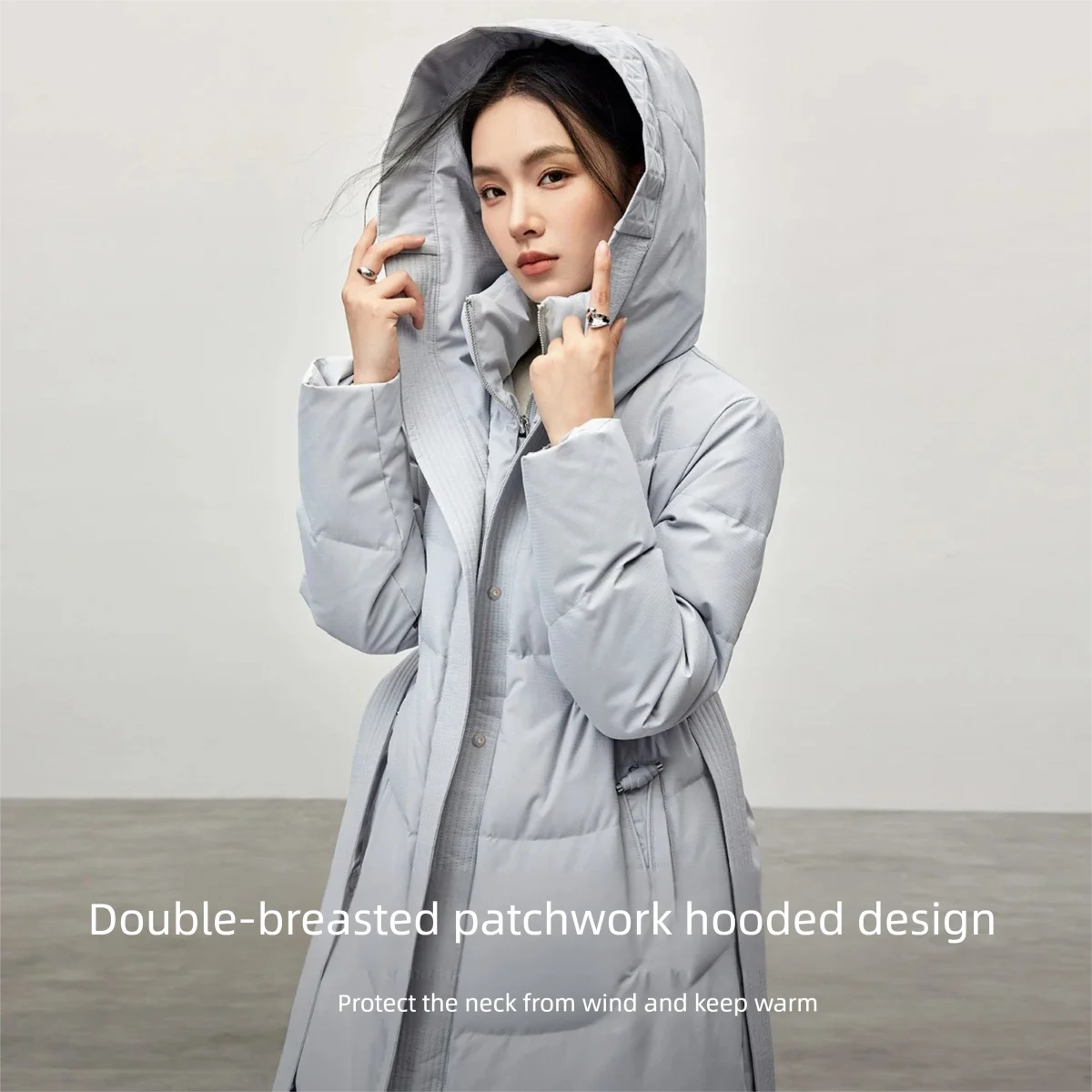 Sentubila longo para baixo casacos puffer feminino 2025 inverno com capuz suporte pescoço grosso quente com cinto pato para baixo casaco feminino outerwear w44y57030