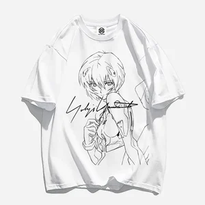 T-shirt printed around the neck, cartoon animation, peripheral, evangelion, ayanami king, neon, genesis, short sleeve, first machine, couple 10 Main Sales Evangelion Shirt - №4