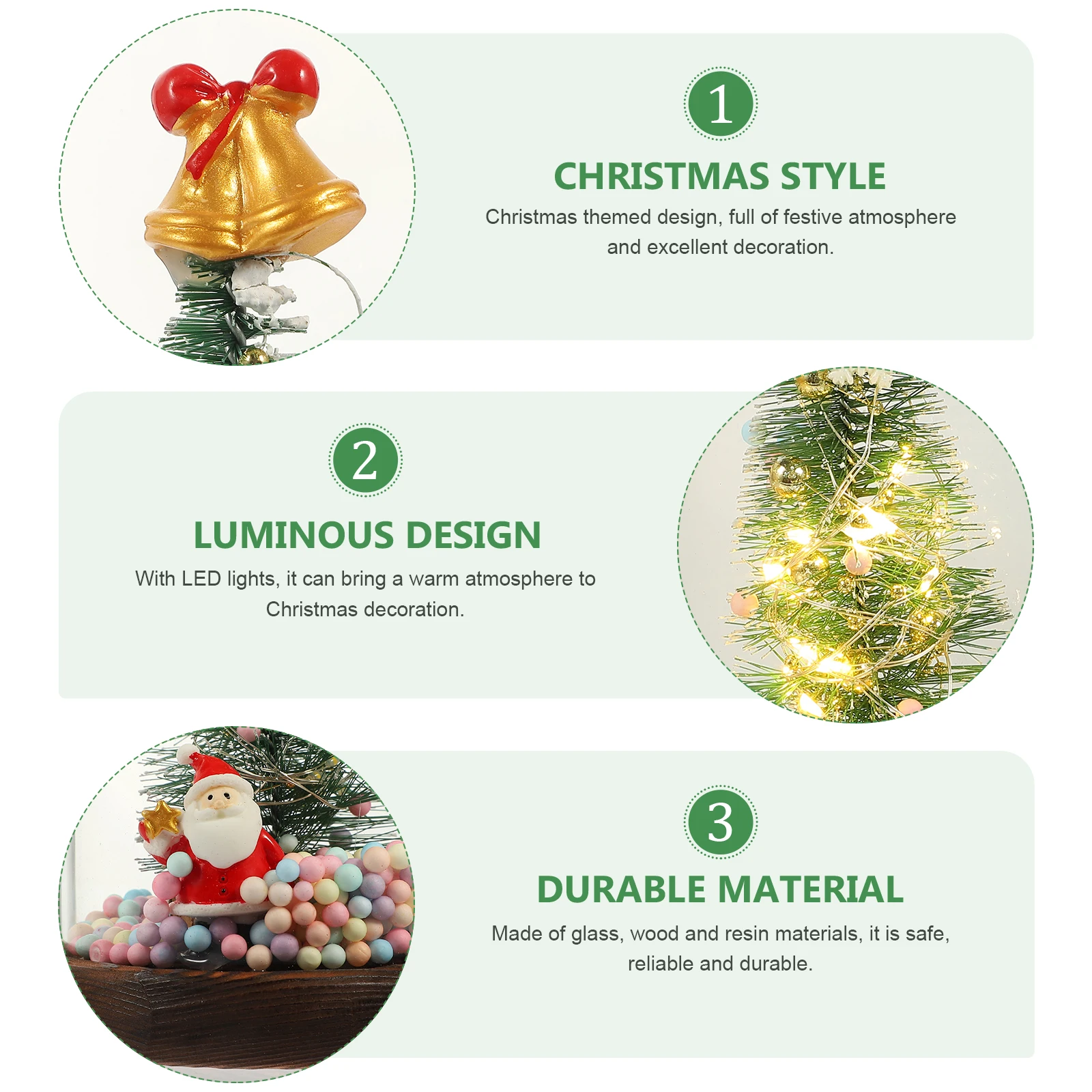 

Santa Claus Ornament Christmas Decoration Table Tree with Lights Tabletop Small Mini Resin Christmas-themed