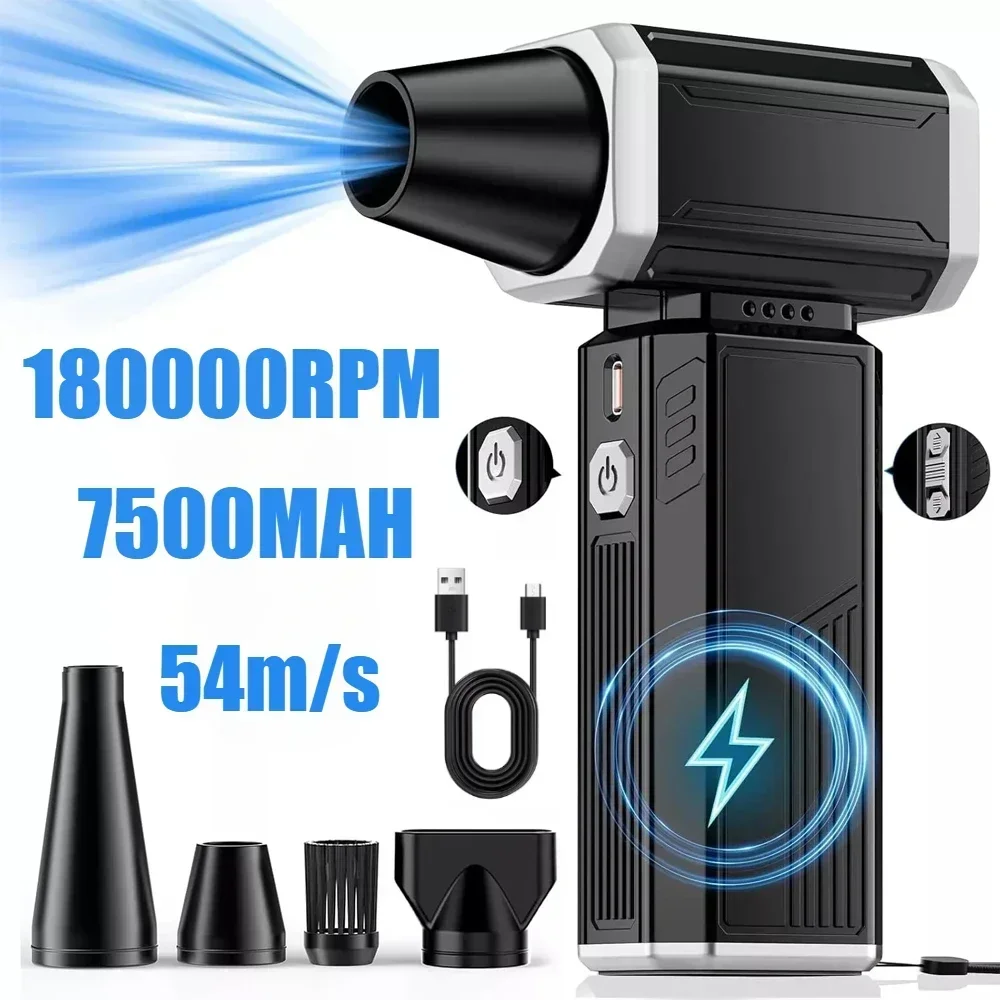 

Новый 180000 RPM Violent Fan Сильный ветер 54 м/с Бесщеточный турбоструйный вентилятор Мощный воздуходувка Пылесос для пыли Зарядка типа C