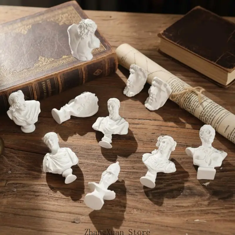 Tisch-Skulptur-Akzent-Set, Mini-Büstenfiguren aus weißer griechischer Mythologie aus Kunstharz für Schreibtisch- und – Detail 10