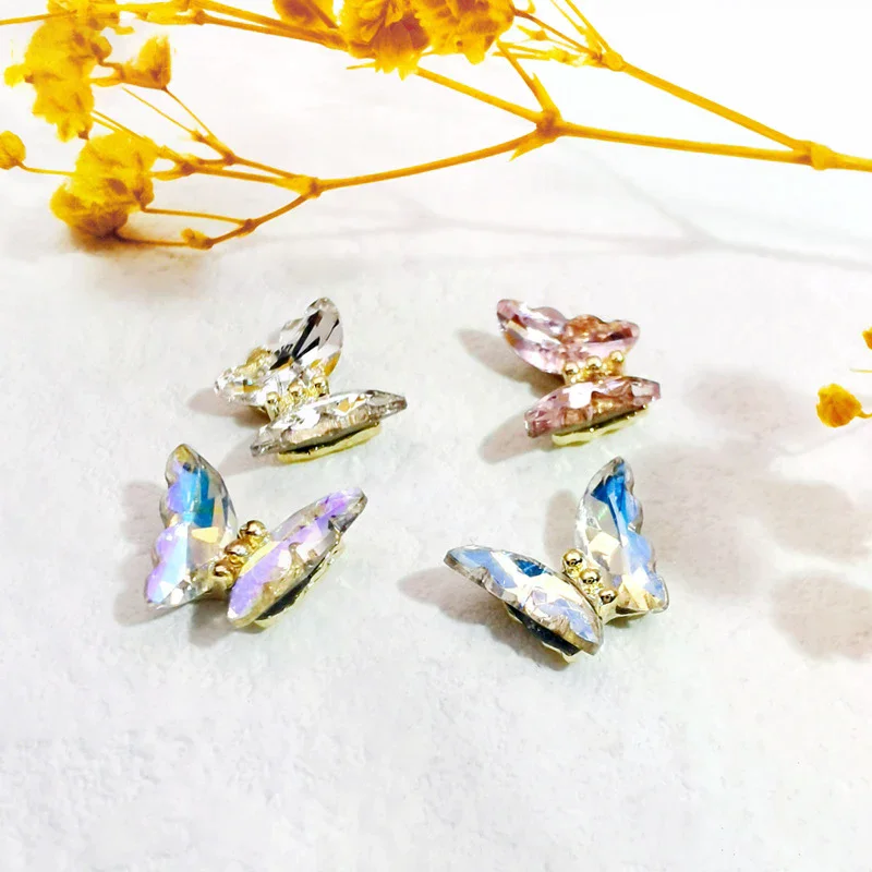 5 قطع الفاخرة كريستال فراشة مسمار الفن سحر 3D اليابانية سبيكة ربطة القوس فيونكة مجوهرات مسمار حجر الراين الديكور DIY الملحقات