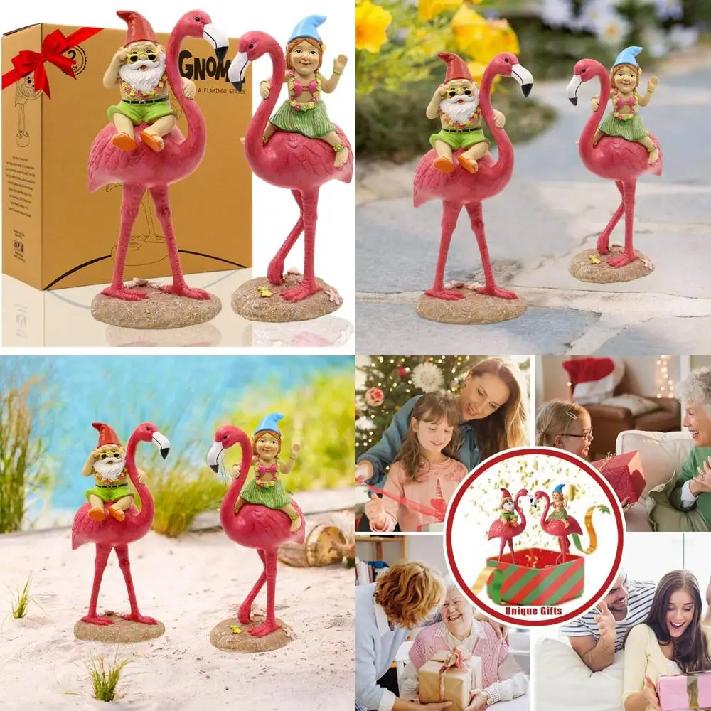 

Набор статуй розового фламинго из 2 предметов — милые подарки для верховой езды в виде гнома, идеально подходят для дней рождения и мам, идеальный декор для дома и сада, гавайский