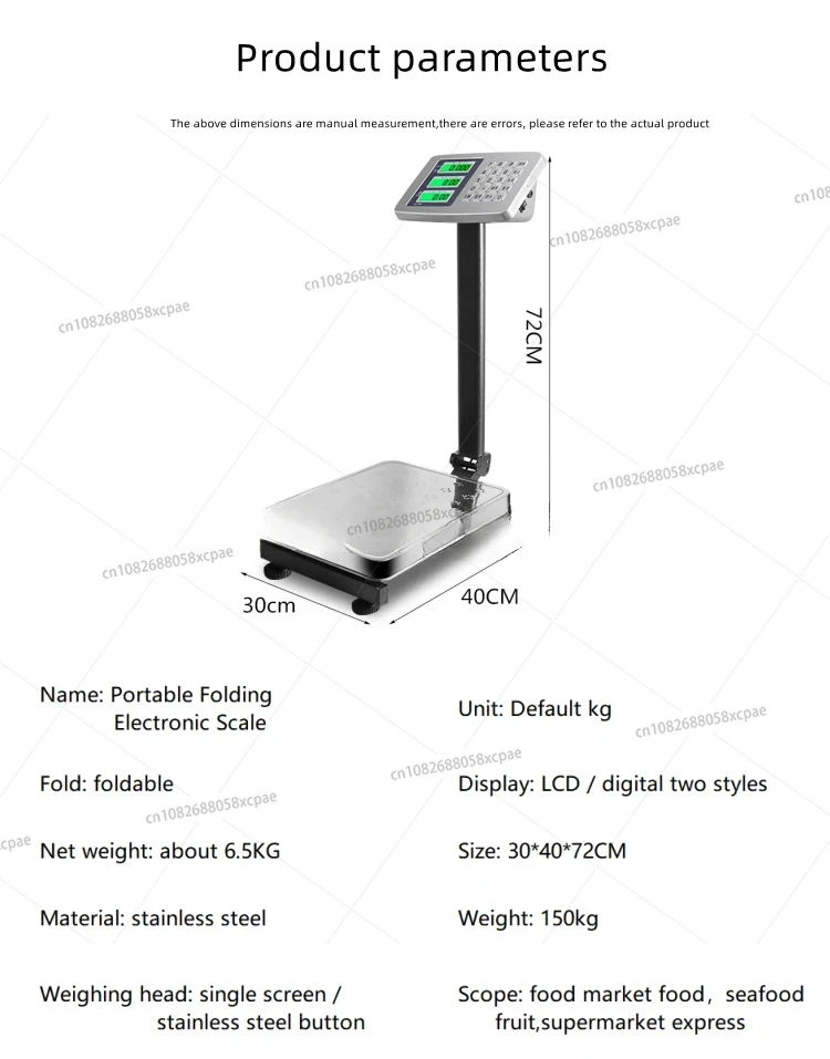 Commercial bench  stainless steel 150kg electronic scale 100kg  scale folding scale stainless steel material waterproof