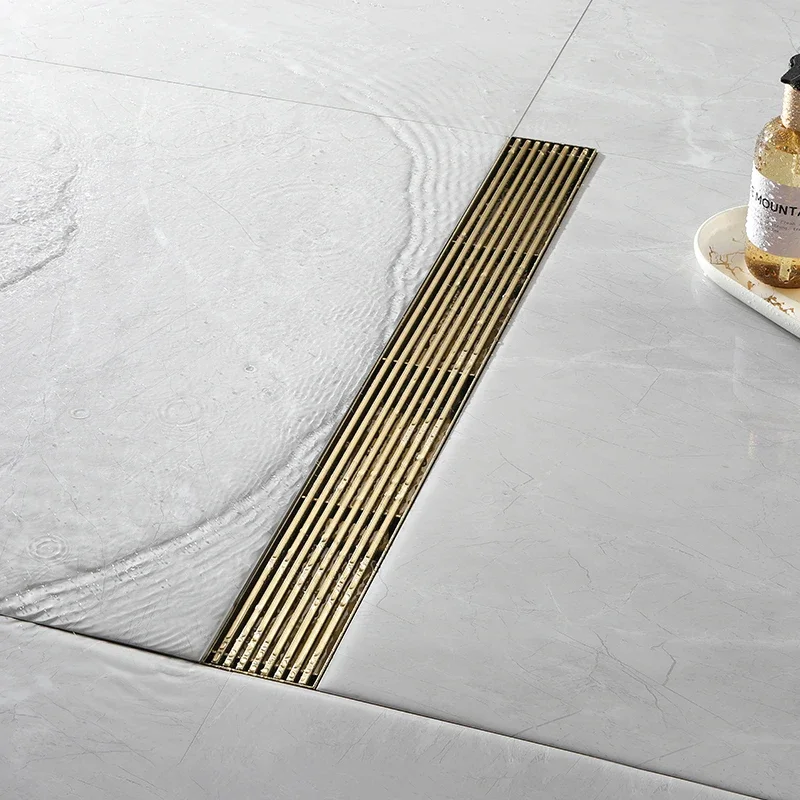 Brushed Gold Floor Drain 30-120CM Square Waste Filter Drainage Stainless Steel Anti-odor Shower Drain Strainer Kitchen Accessori