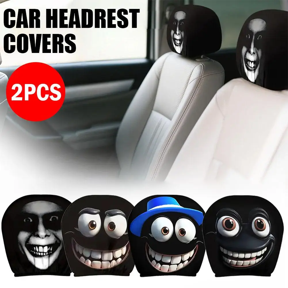 Print Car Headrest Cover 2025 Halloween Universal Black Decoration Big-eye Car Seat Headrest Anti Dust Cover
