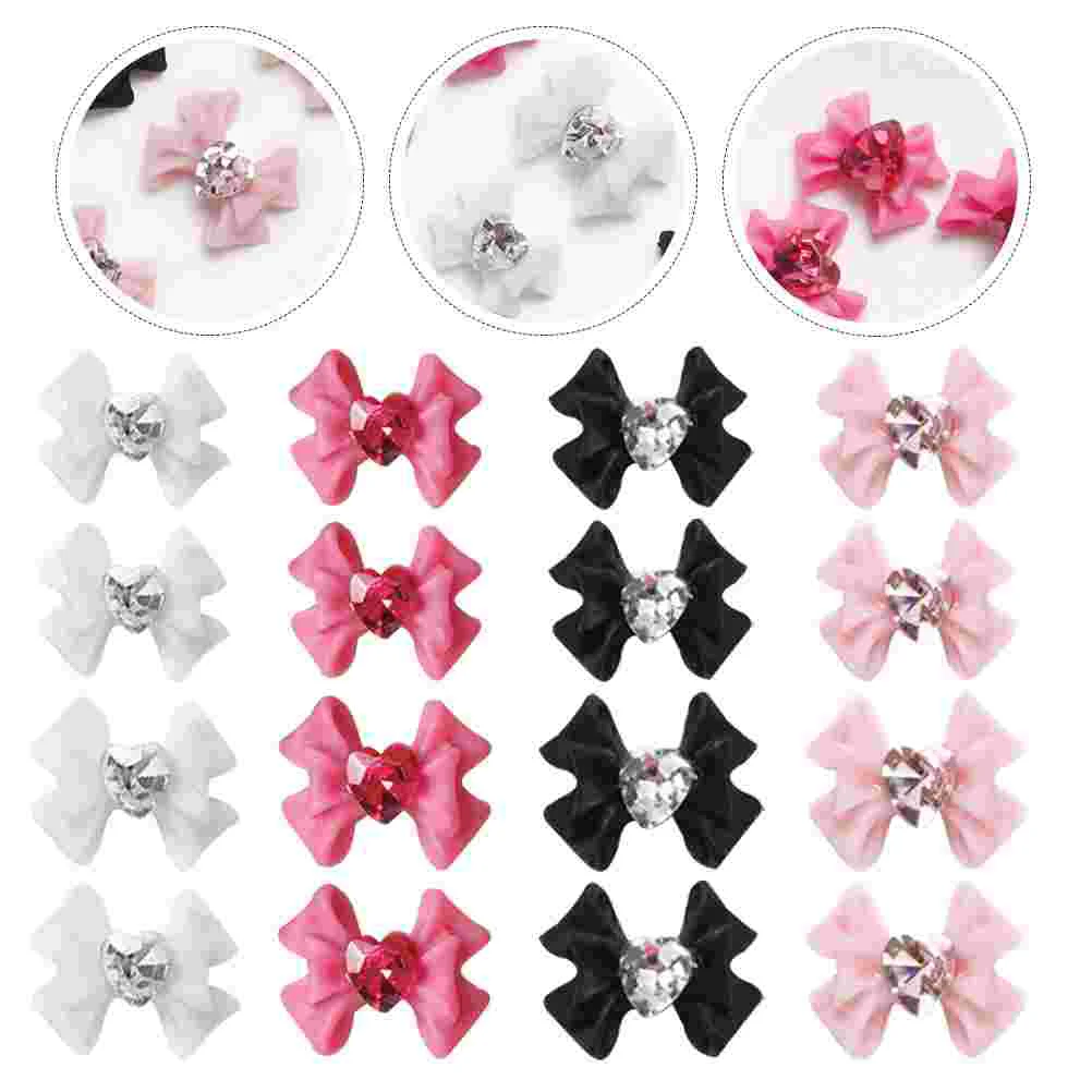 40 Pcs Colorful Bowknot Nail Decoration White Ribbon Charm Decorate Resin Rhinestones for Nails