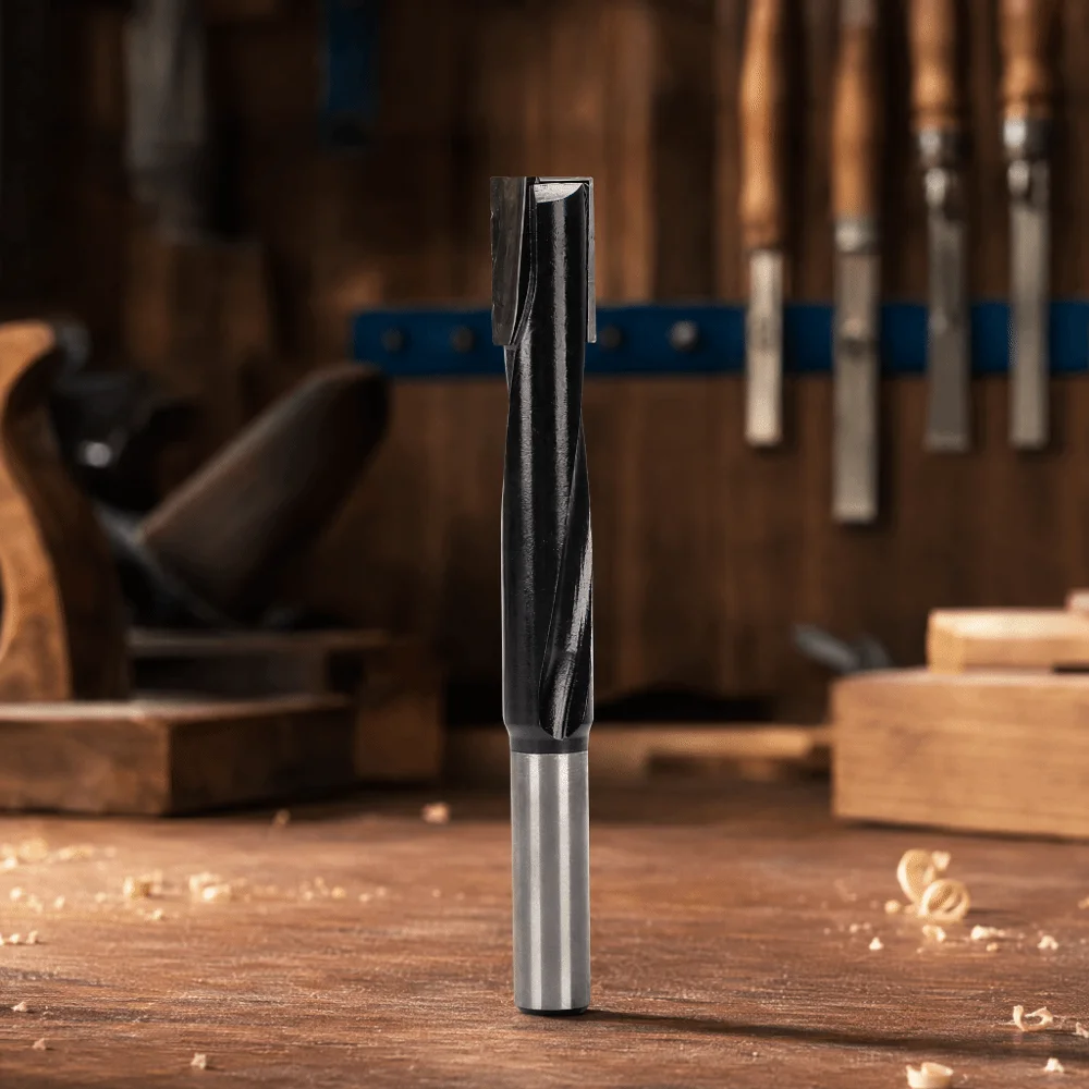 12mm Shank Spiral Router Bit Carbide Cutter Hardened Steel Body Cleaning Bottom Router Bit 16mm Diameter CNC Router Bit