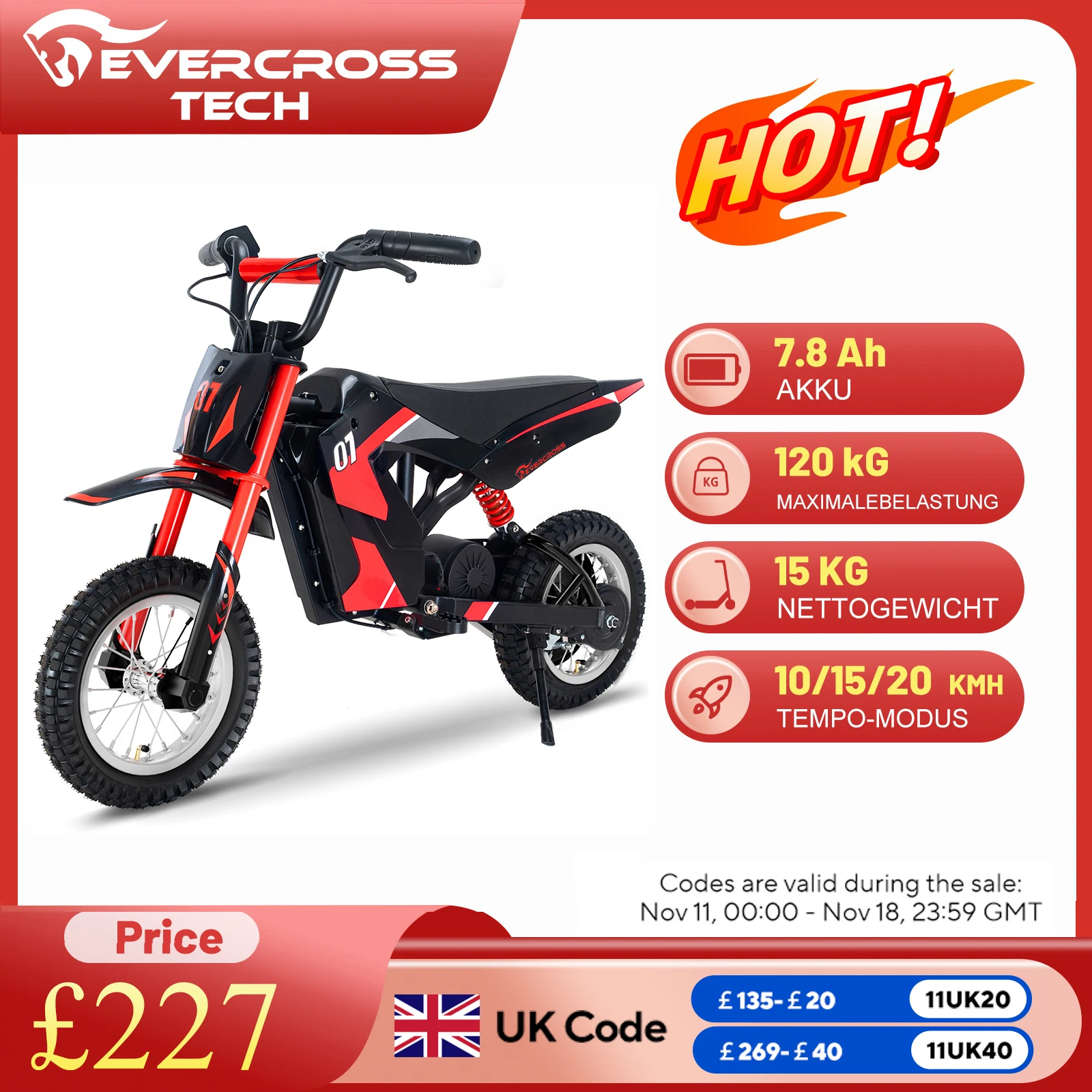 EVERCROSS TECH EV12M electric children's motorcycle, 300W engine electric motorcycle, 8/12/25 km/h speed mode, 15 km longi