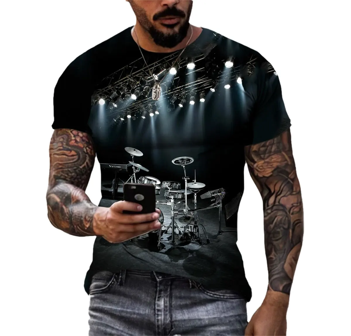 Personality Fashion Drum Set Trend Men's T-shirt 3d Printed Instrument Competition Suit Crewneck Short Sleeve Comfortable Shirt