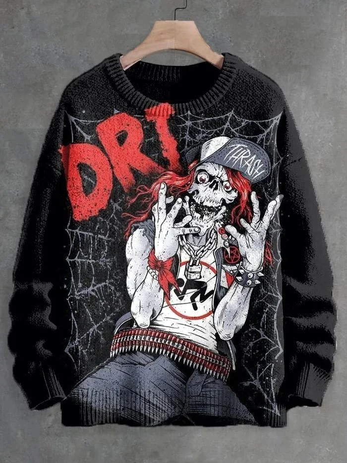 Ugly Sweater Men's Crew Neck Sweater Robot Printed Knit Pullover Women For Men Sweater