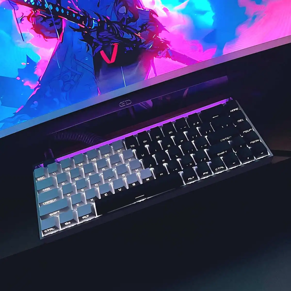 Side engraved black and white double spell transparent keycap OEM high PBT material support mechanical keyboard