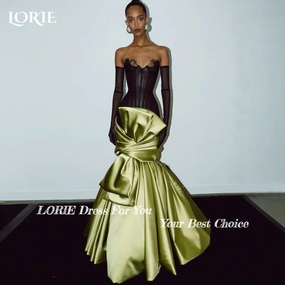 LORIE Shiny Satin Mermaid Evening Dress Bow Lace Sweetheart Princess Prom Dress Sexy Shiny Corset Bobycon Party Gown Customized