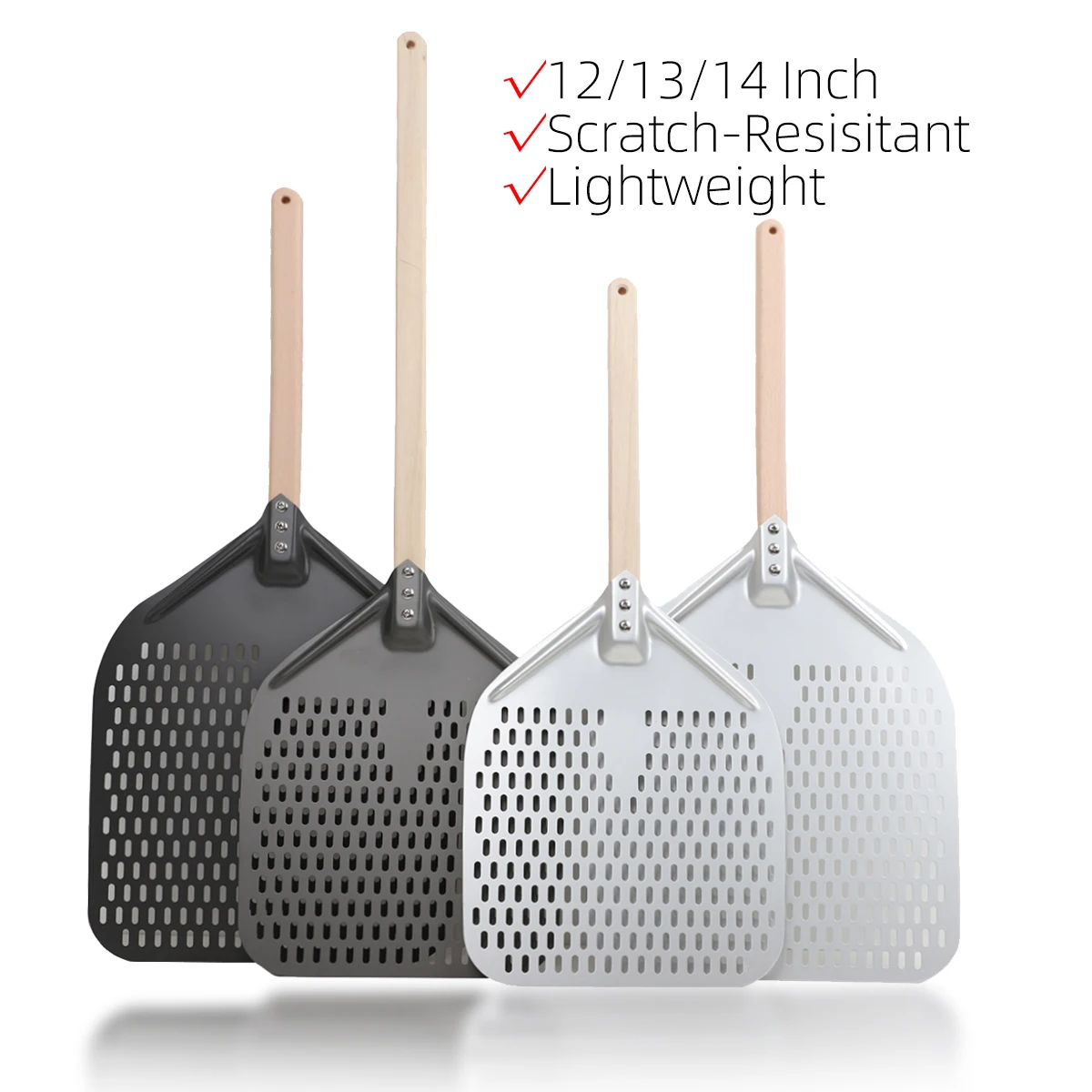 12 14 Inch Big Pizza Peel Shovel Spatula  Black Pizza Turning Hard Anodized  Short Handle Square Pizza Turner Nonstick for Oven
