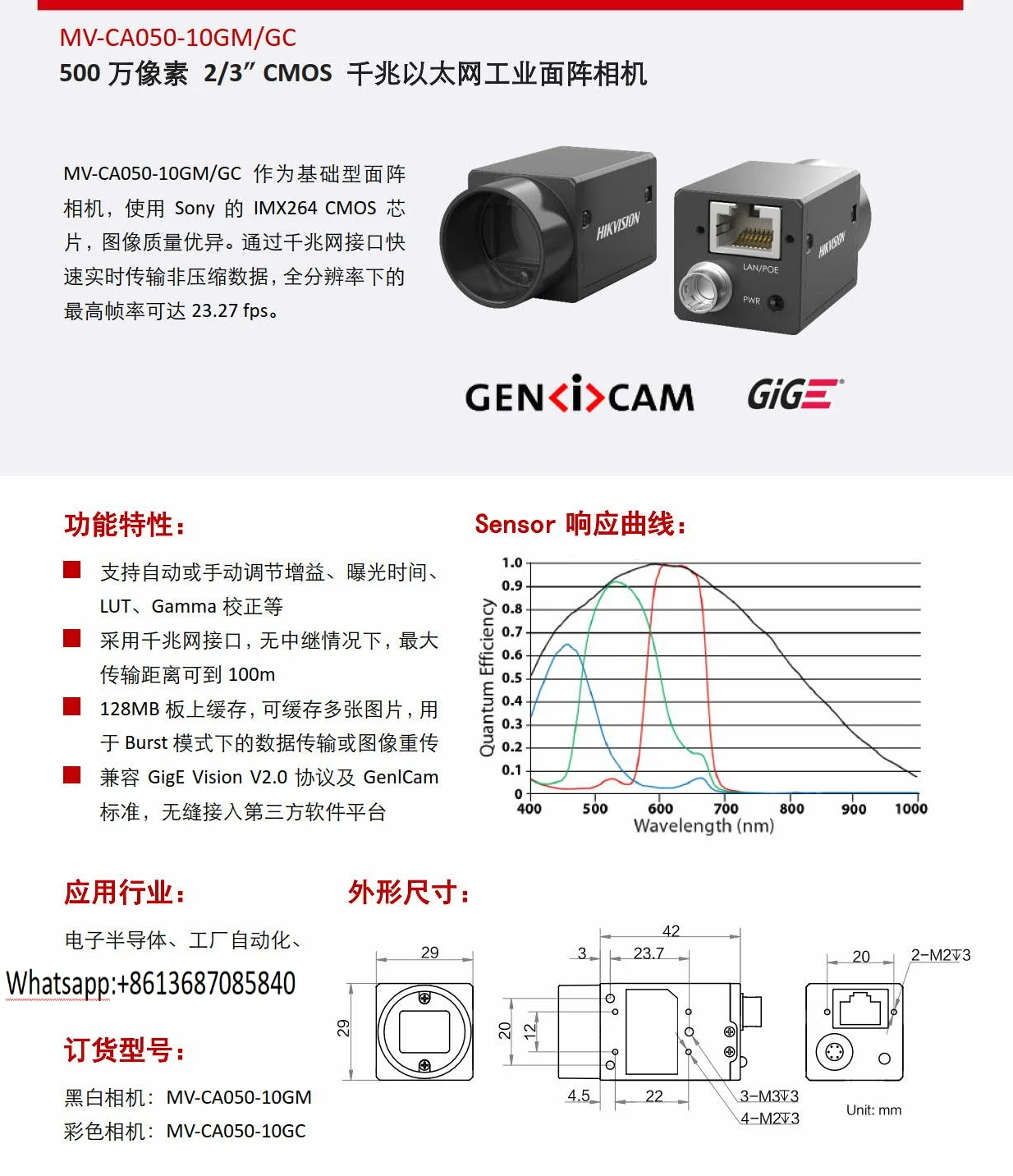 MV-CS050-10GM/GC 5,000,000 pixel 2/3