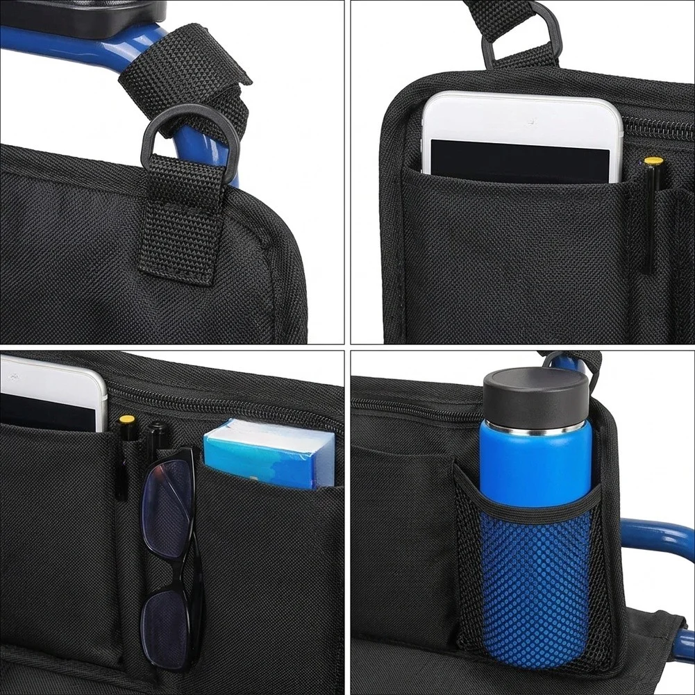 Wheelchair For Accessory Side Bag Featuring Cup Holder Easy Grip Zipper and Adjustable Straps for Secure Mounting