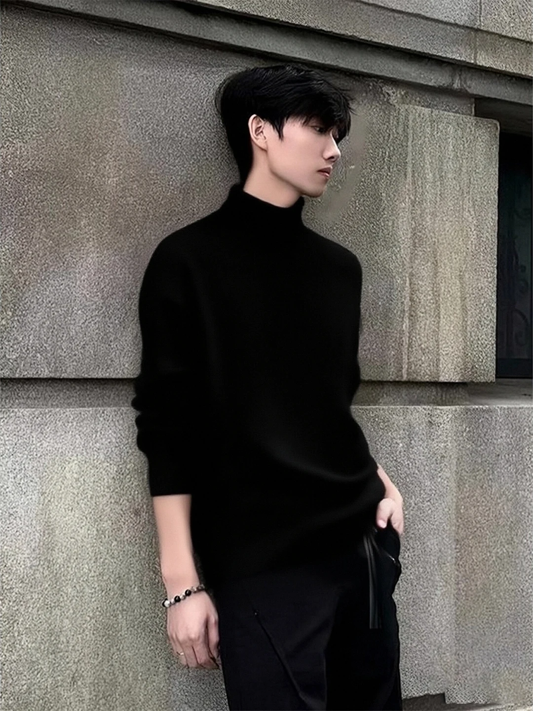 

Мужской трикотажный свитер Cleanfit с высоким воротом на флисовой подкладке, черный, осенне-зимний, утолщенный, базовый слой, свободный крой, с длинным рукавом