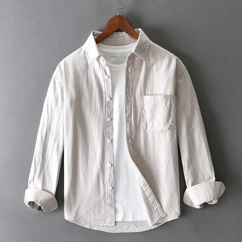 Striped cotton long-sleeved shirt men's casual day system all-match shirt jacket