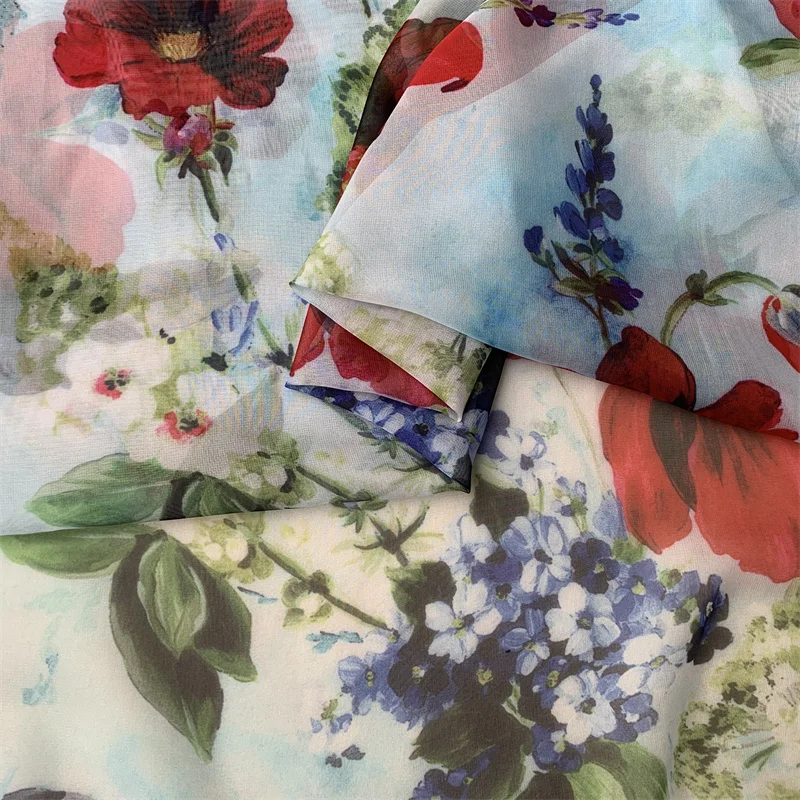 High Quality Chiffon Brand Flower Pattern Digital Printing Fashion Fabric For Shirt Dress DIY Handmade Materials By Yard