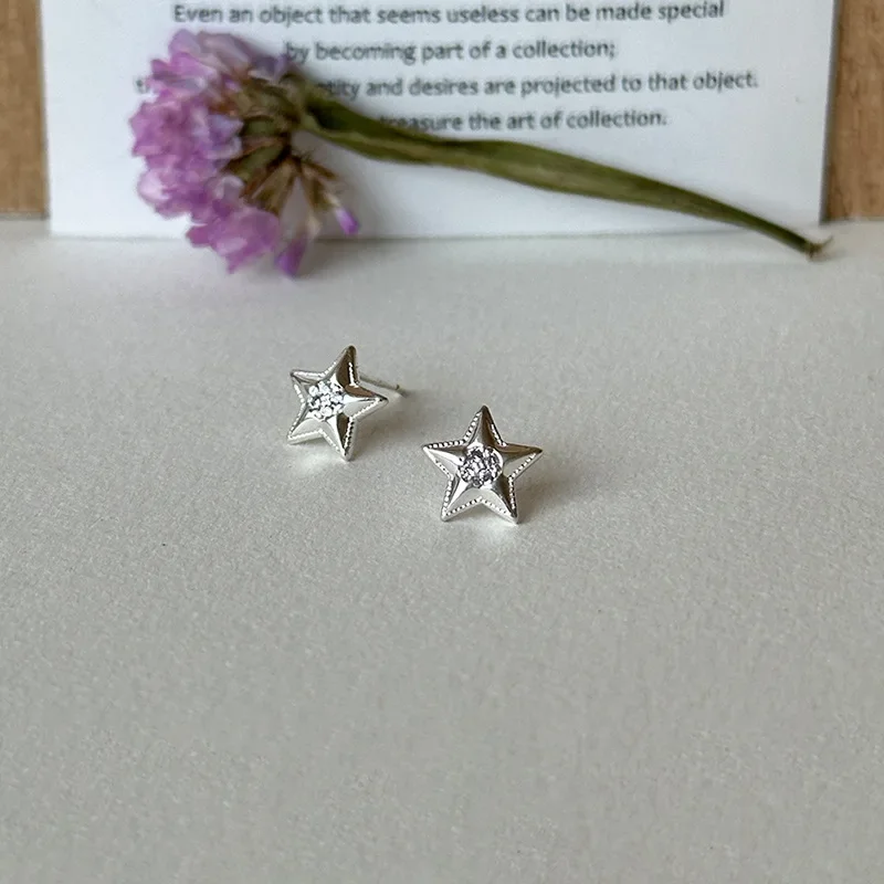 Sweet 925 Sterling Silver Tiny Zircon Star Series Meteor Stud Earrings for Women Star Ear Clip Girlish Style Jewelry Allergy