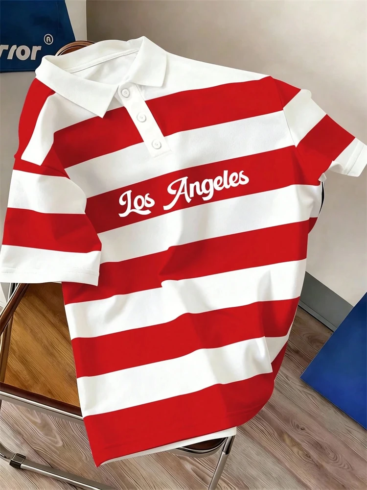 2026 Summer New Arrival Men's Short-Sleeve Polo Shirt Stylish Striped Print Men's Street-Style Casual Short-Sleeve Shirt